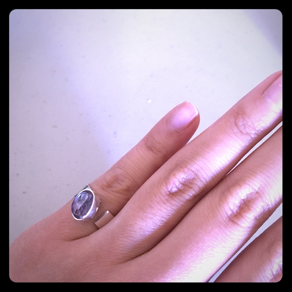 Amethyst sterling silver adjustable pinky ring